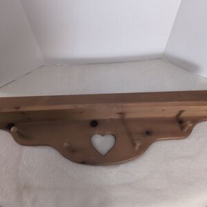 Vintage Wood Shelf With Heart Cut OutWall Shelf With 4 Pegs - 35”